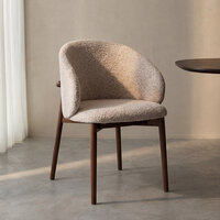 LABEL51 Eetkamerstoelen Nagano - Beige - Geweven - Walnoot Houten Frame