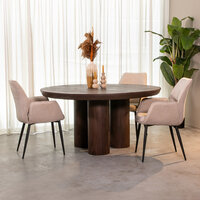 LABEL51 Eetkamertafel Olly - Espresso - Mangohout - 150 cm - Rond