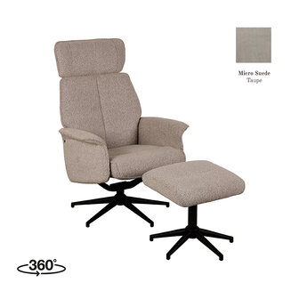 LABEL51 Fauteuil Verdal - Taupe - Micro Suede - Incl. Hocker