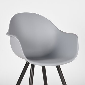 LABEL51 Eetkamerstoel Luca - Grijs - Kunststof - Zwart Metalen Frame