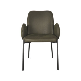 LABEL51 Eetkamerstoel Jari - Army - Microvezel - Zwart Metalen Frame