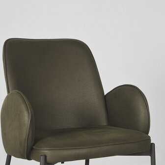 LABEL51 Eetkamerstoel Jari - Army - Microvezel - Zwart Metalen Frame