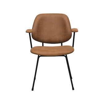LABEL51 Eetkamerstoel Rivano - Cognac - Micro Suede - Zwart Metalen Frame