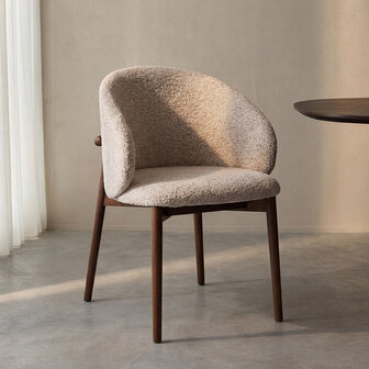 LABEL51 Eetkamerstoelen Nagano - Beige - Geweven - Walnoot Houten Frame