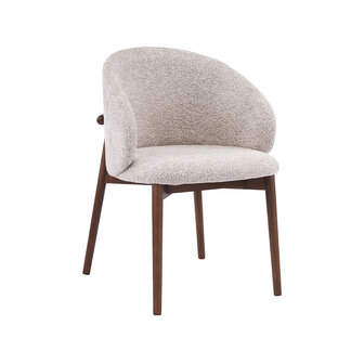 LABEL51 Eetkamerstoelen Nagano - Beige - Geweven - Walnoot Houten Frame