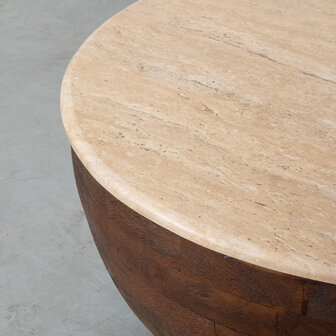 LABEL51 Salontafel Bowl - Espresso - Travertin - 70 cm - Rond