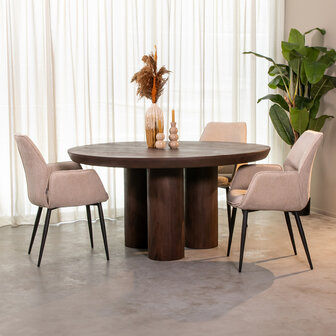 LABEL51 Eetkamertafel Olly - Espresso - Mangohout - 150 cm - Rond