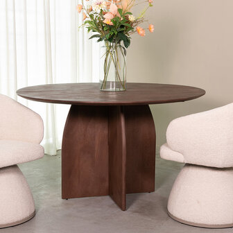 LABEL51 Eetkamertafel Mick - Espresso - Mangohout - 130 cm - Rond