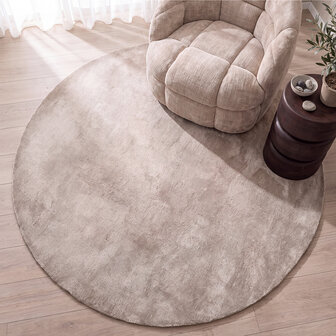 LABEL51 Vloerkleden Mila - Taupe - Polyester - 150x150 cm - Rond