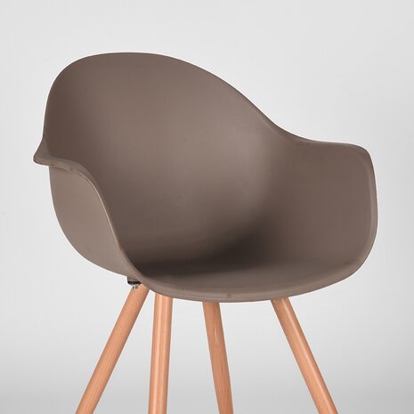 LABEL51 Eetkamerstoel Parma - Coffee - Kunststof - Naturel Houtlook Frame