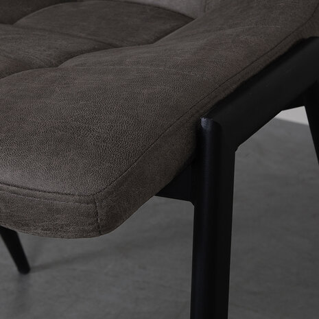 LABEL51 Eetkamerstoel Noor - Antraciet - Micro Suede - Zwart Metalen Frame