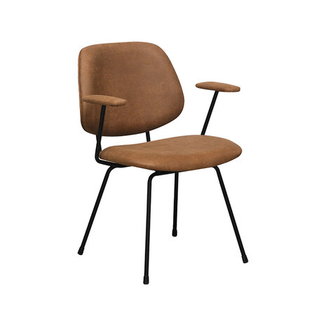 LABEL51 Eetkamerstoel Rivano - Cognac - Micro Suede - Zwart Metalen Frame