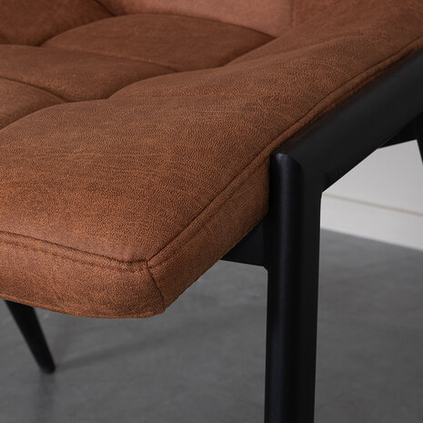 LABEL51 Eetkamerstoel Noor - Cognac - Micro Suede - Zwart Metalen Frame