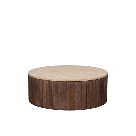 LABEL51 Salontafels Ribble - Espresso - Travertin - 70 cm - Rond