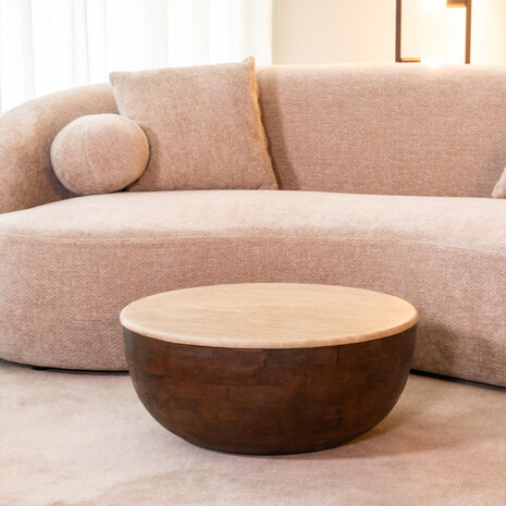 LABEL51 Salontafels Bowl - Espresso - Travertin - 70 cm - Rond