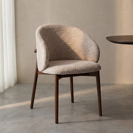 LABEL51 Eetkamerstoelen Nagano - Beige - Geweven - Walnoot Houten Frame