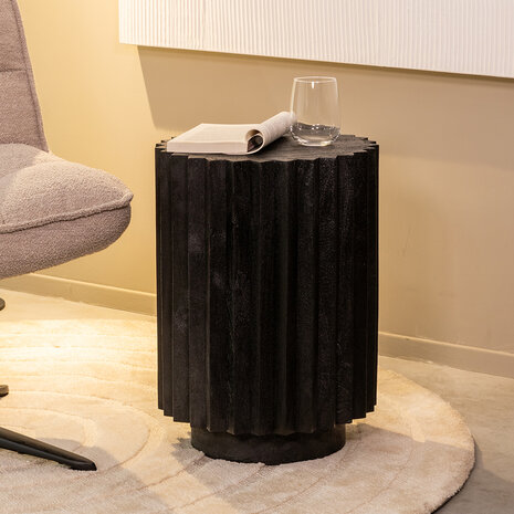 LABEL51 Bijzettafel Novan - Zwart - Mangohout - 35 cm