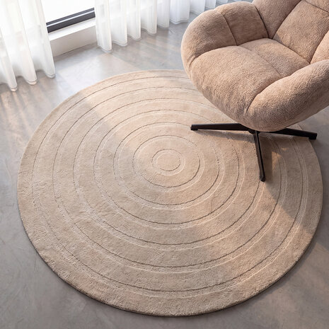LABEL51 Vloerkleden Agra - Taupe - Polyester - 150x150 cm - Rond