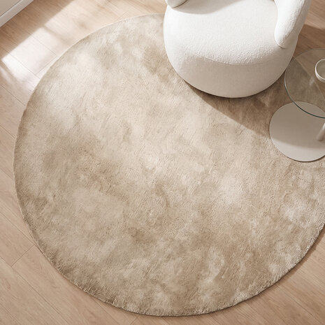 LABEL51 Vloerkleden Mila - Zand - Polyester - 150x150 cm - Rond