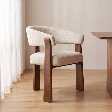 LABEL51 Eetkamerstoel Nice - Naturel - Cremona - Walnoot Hout