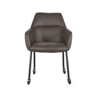 LABEL51 Eetkamerstoel Lenny - Antraciet - Micro Suede - Zwart Metalen Frame